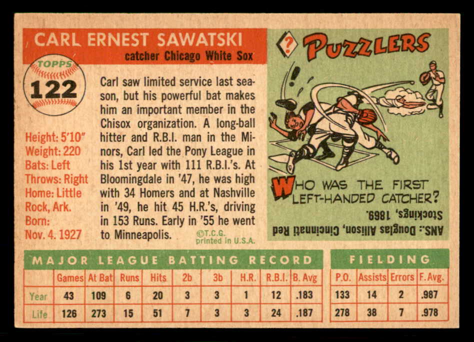 1955 Topps Baseball #122 Carl Sawatski White Sox EX-MT 550228