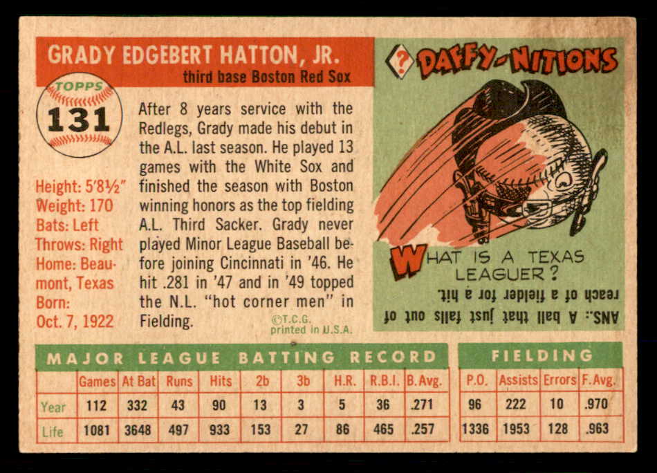 1955 Topps Baseball #131 Grady Hatton Red Sox EX-MT 550229