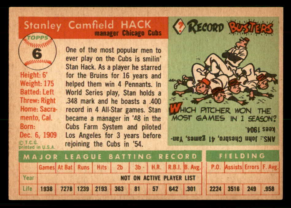1955 Topps Baseball #006 Stan Hack Cubs EX-MT 550238