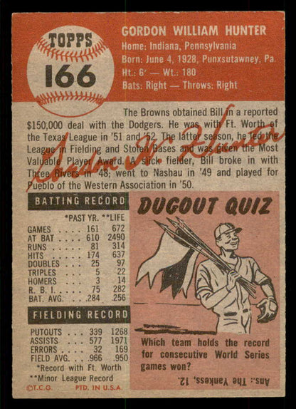 1953 Topps Baseball #166 Billy Hunter Browns EX-MT 550262