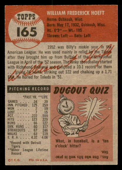 1953 Topps Baseball #165 Billy Hoeft Tigers EX-MT 550263