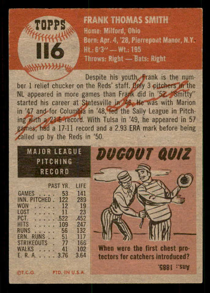1953 Topps Baseball #116 Frank Smith Reds EX-MT 550289
