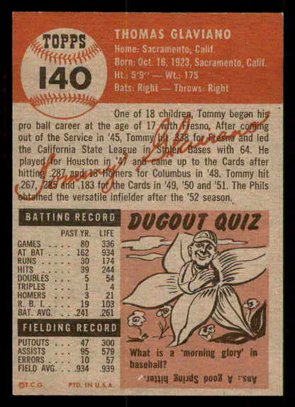 1953 Topps Baseball #140 Tommy Glaviano Phillies EX-MT 550294