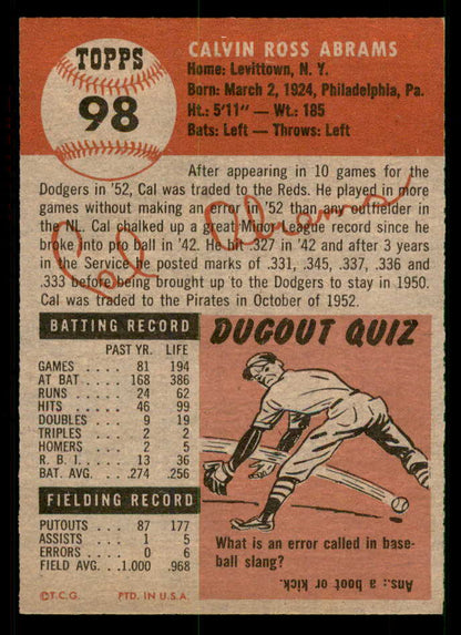 1953 Topps Baseball #098 Cal Abrams Pirates EX-MT 550297