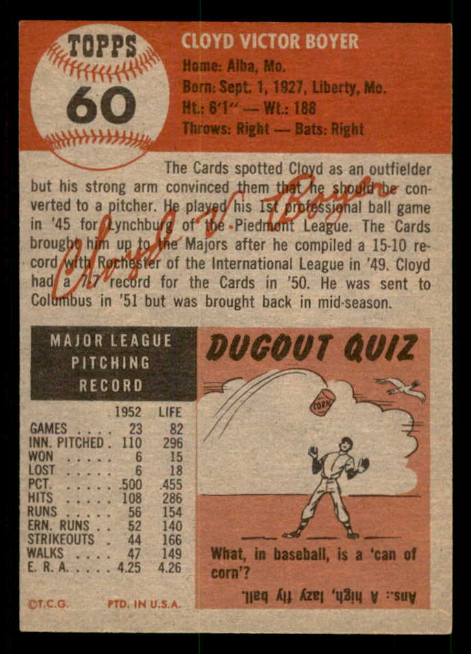 1953 Topps Baseball #060 Cloyd Boyer Cardinals EX-MT 550307