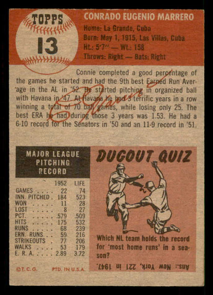 1953 Topps Baseball #013 Connie Marrero Senators EX-MT 550314