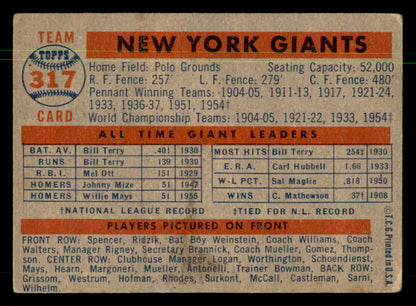 1957 Topps Baseball #317 New York Giants Team VG 550326