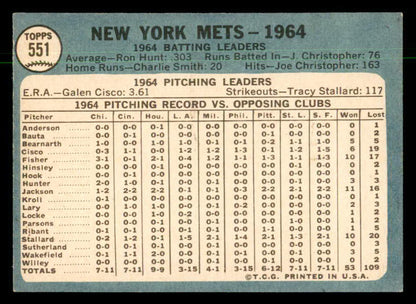 1965 Topps Baseball #551 New York Mets Team EX-MT 550341