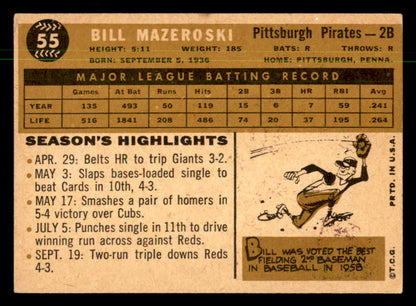 1960 Topps Baseball #055 Bill Mazeroski Pirates VG-EX 550349