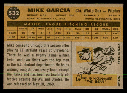 1960 Topps Baseball #532 Mike Garcia White Sox NR-MT 550376