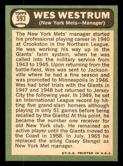 1967 Topps Baseball #593 Wes Westrum Mets NR-MT 550419
