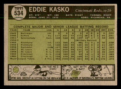 1961 Topps Baseball #534 Eddie Kasko Reds NR-MT 550425
