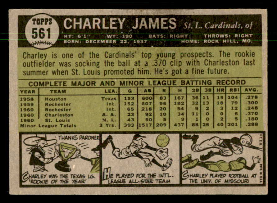 1961 Topps Baseball #561 Charley James Cardinals NR-MT 550426