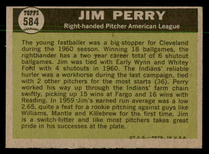 1961 Topps Baseball #584 Jim Perry A.S. Indians NR-MT 550428