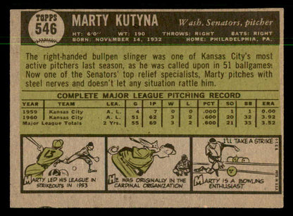 1961 Topps Baseball #546 Marty Kutyna Senators NR-MT 550432