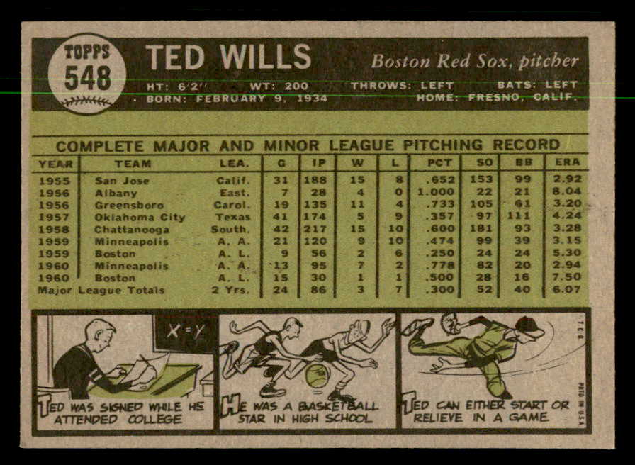 1961 Topps Baseball #548 Ted Wills Red Sox NR-MT 550434