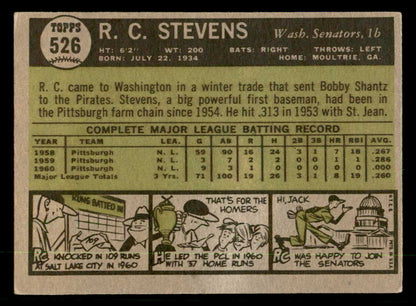 1961 Topps Baseball #526 R.C. Stevens Senators EX-MT 550456
