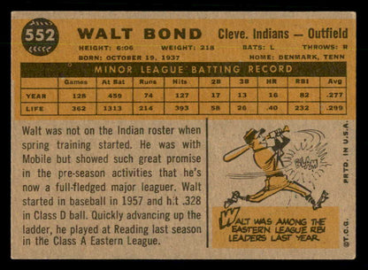 1960 Topps Baseball #552 Walt Bond Indians EX-MT 550472