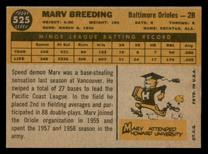 1960 Topps Baseball #525 Marv Breeding Orioles EX-MT 550483