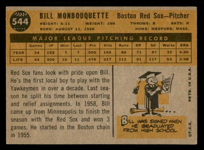 1960 Topps Baseball #544 Bill Monbouquette Red Sox EX+/EX-MT 550498