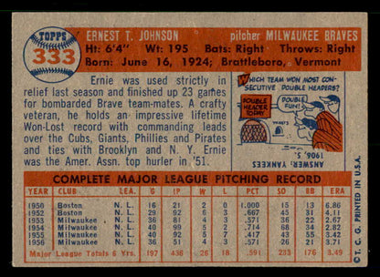 1957 Topps Baseball #333 Ernie Johnson Braves EX-MT 550585