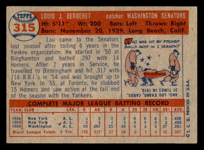 1957 Topps Baseball #315 Lou Berberet Senators EX-MT 550594