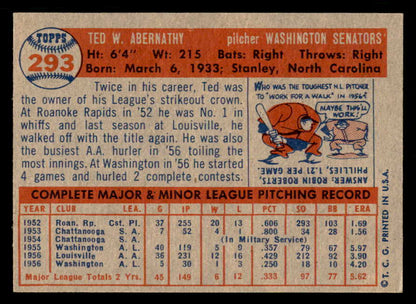 1957 Topps Baseball #293 Ted Abernathy Senators EX-MT 550603