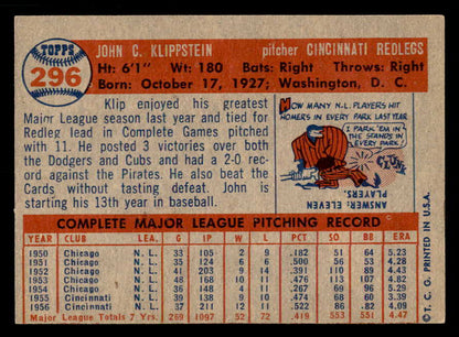 1957 Topps Baseball #296 Johnny Klippstein Reds EX-MT 550617