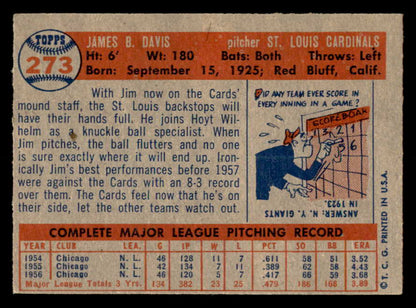 1957 Topps Baseball #273 Jim Davis Cardinals EX-MT 550618