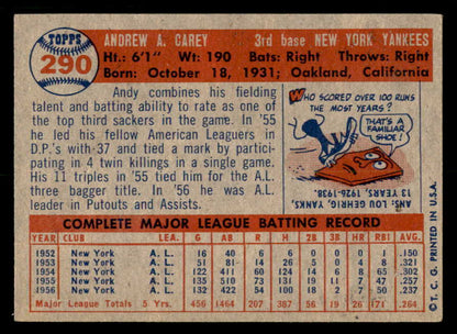 1957 Topps Baseball #290 Andy Carey Yankees EX+/EX-MT 550621