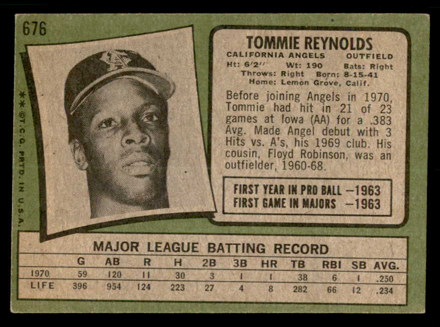 1971 Topps Baseball #676 Tommie Reynolds Angels VG-EX 550637