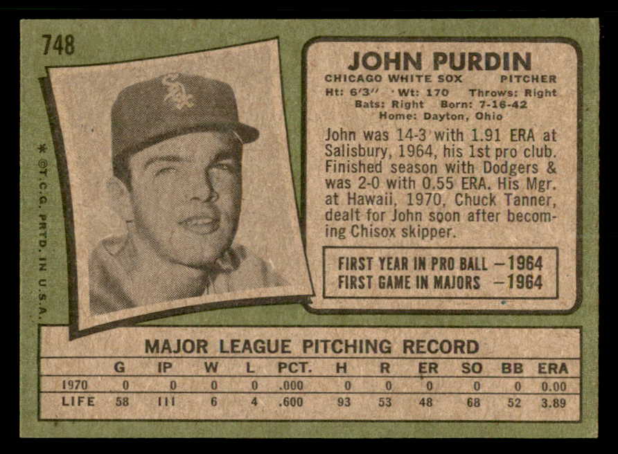 1971 Topps Baseball #748 John Purdin White Sox EX-MT 550644