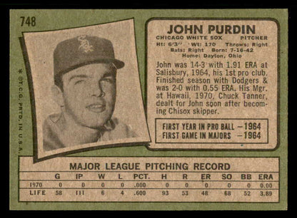1971 Topps Baseball #748 John Purdin White Sox EX-MT 550644