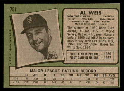 1971 Topps Baseball #751 Al Weis Mets EX-MT 550647