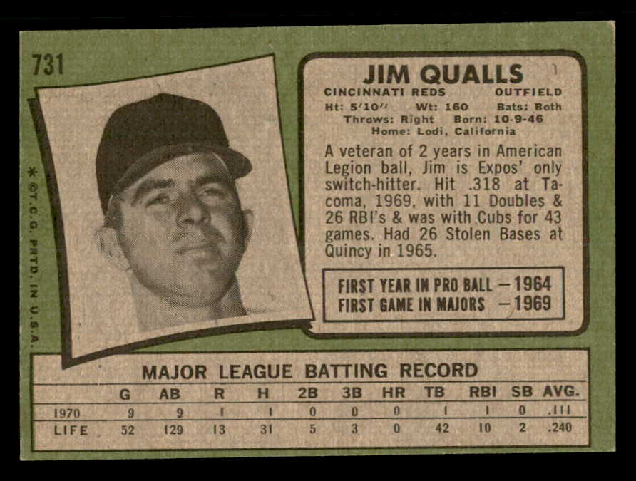 1971 Topps Baseball #731 Jim Qualls Reds EX-MT 550649