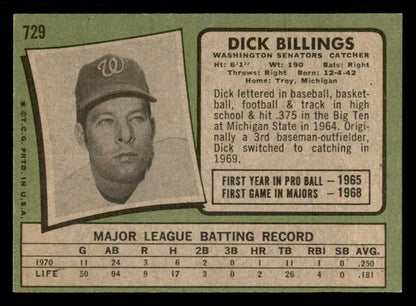 1971 Topps Baseball #729 Dick Billings Senators EX-MT 550650