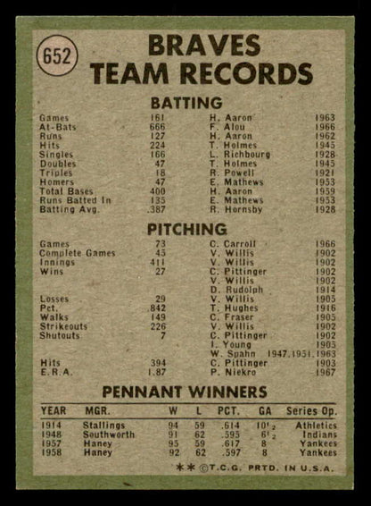 1971 Topps Baseball #652 Atlanta Braves Team EX-MT 550657