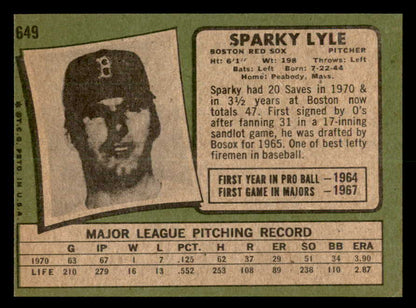 1971 Topps Baseball #649 Sparky Lyle Red Sox EX-MT 550658