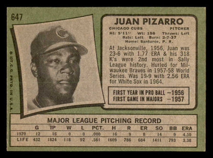 1971 Topps Baseball #647 Juan Pizarro Cubs EX-MT 550659