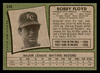 1971 Topps Baseball #646 Bobby Floyd Royals EX-MT 550660