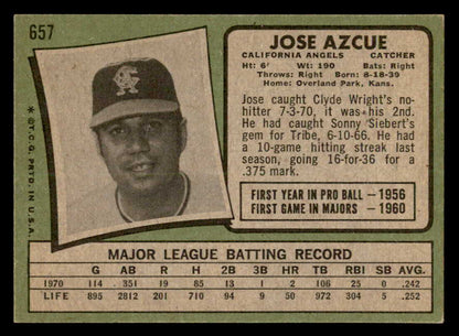 1971 Topps Baseball #657 Jose Azcue Angels EX-MT 550663