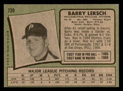 1971 Topps Baseball #739 Barry Lersch Phillies EX-MT 550667