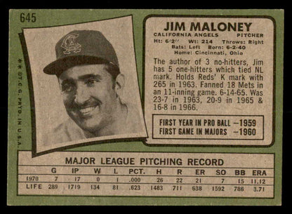 1971 Topps Baseball #645 Jim Maloney Angels EX-MT 550668
