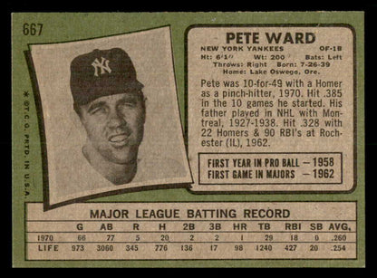 1971 Topps Baseball #667 Pete Ward Yankees EX-MT 550673