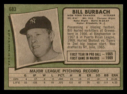 1971 Topps Baseball #683 Bill Burbach Yankees EX-MT 550678