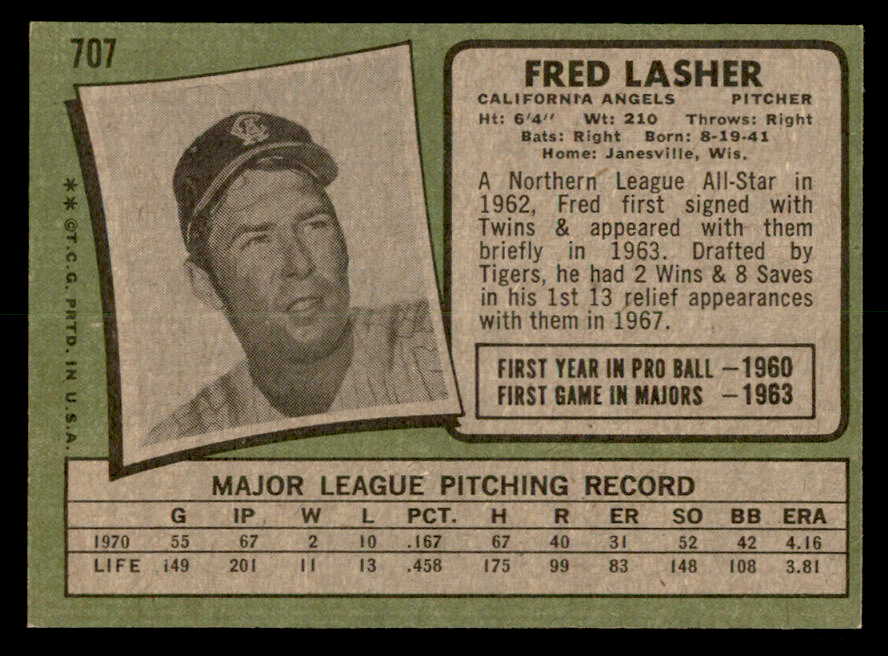 1971 Topps Baseball #707 Fred Lasher Angels EX-MT 550683