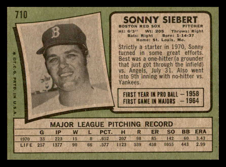 1971 Topps Baseball #710 Sonny Siebert Red Sox EX-MT 550685