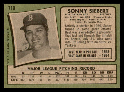1971 Topps Baseball #710 Sonny Siebert Red Sox EX-MT 550685