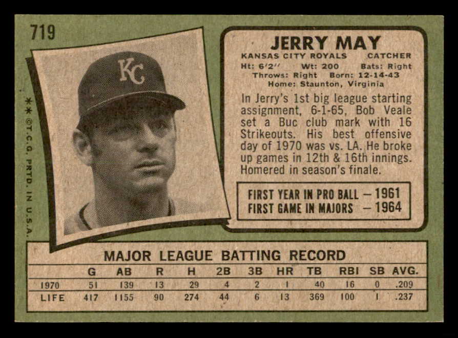 1971 Topps Baseball #719 Jerry May Royals EX-MT 550689