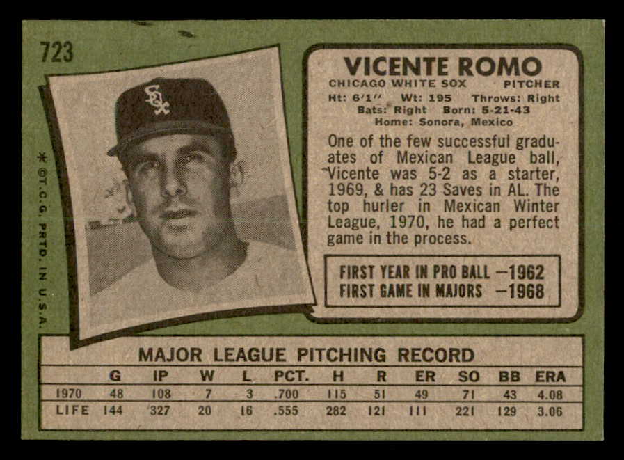 1971 Topps Baseball #723 Vicente Romo White Sox EX-MT 550692
